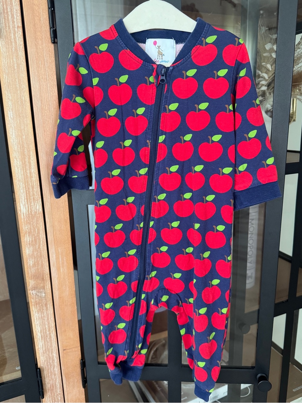 Eliza James apples coverall zippy back to school navy unisex romper baby boy